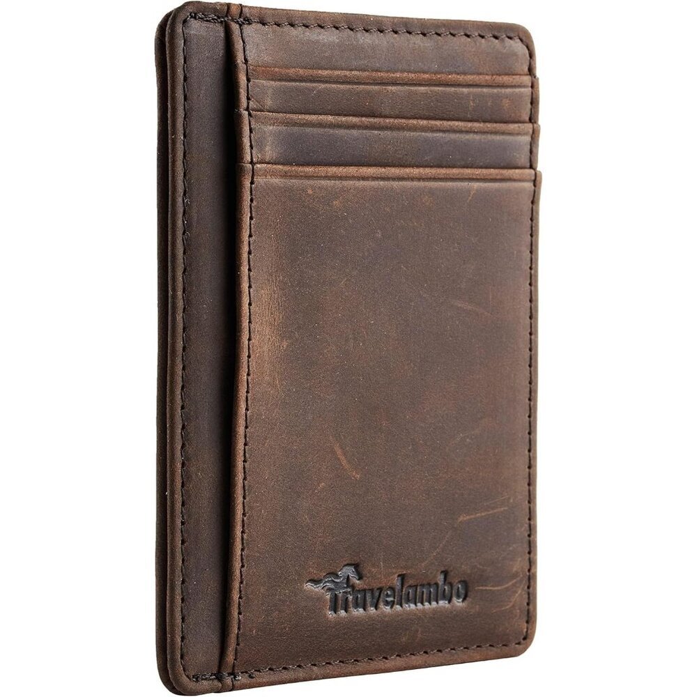 Men's Ch Coffee Slim Front Pocket Minimalist Leather Rfid Blocking Wallet